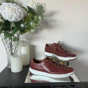 Cole Haan Grand Pro Tennis brown leather and white sole sneakers